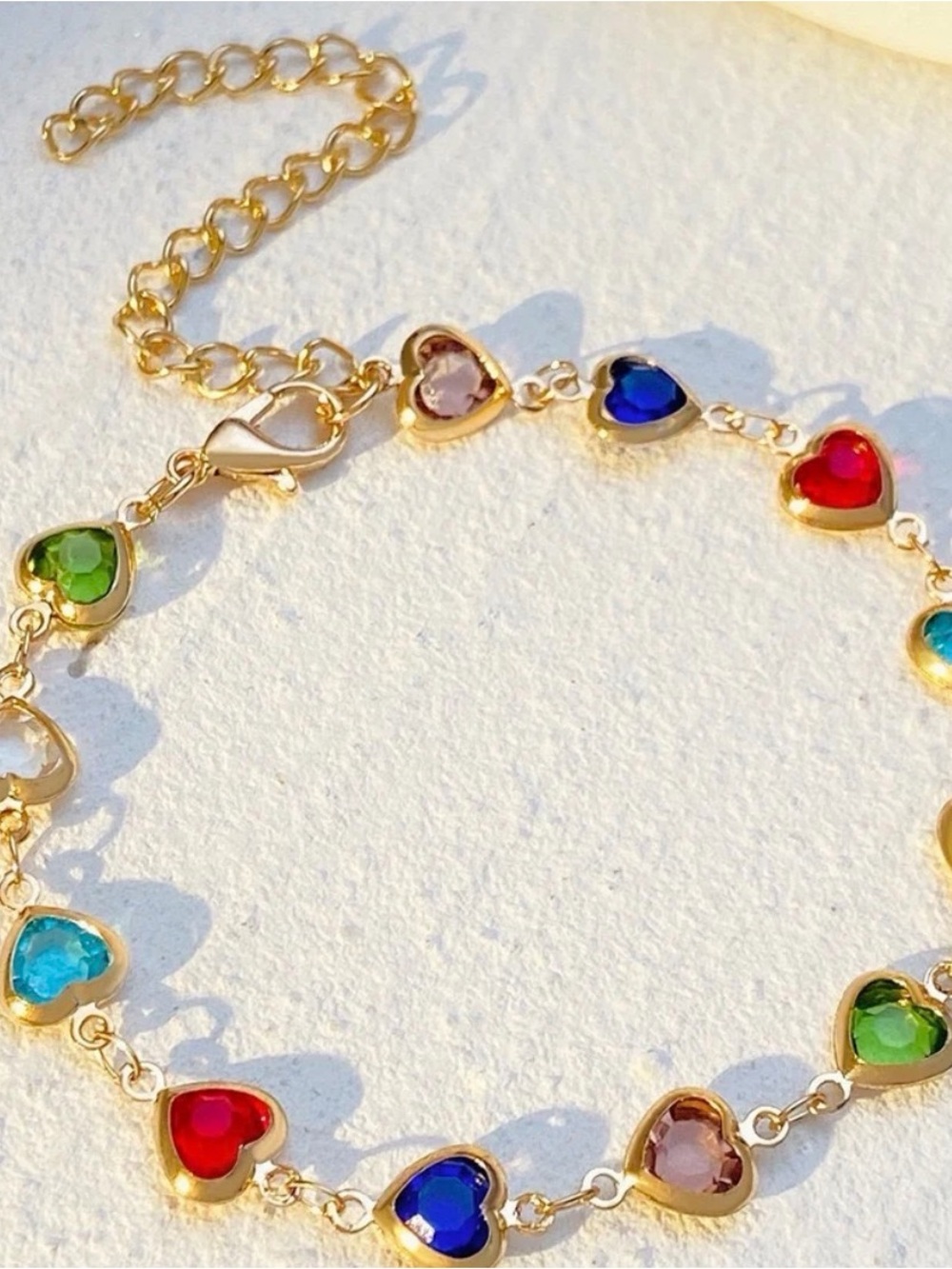 Gold Multicolor Heart Crystal Bracelet - Women Jewelry